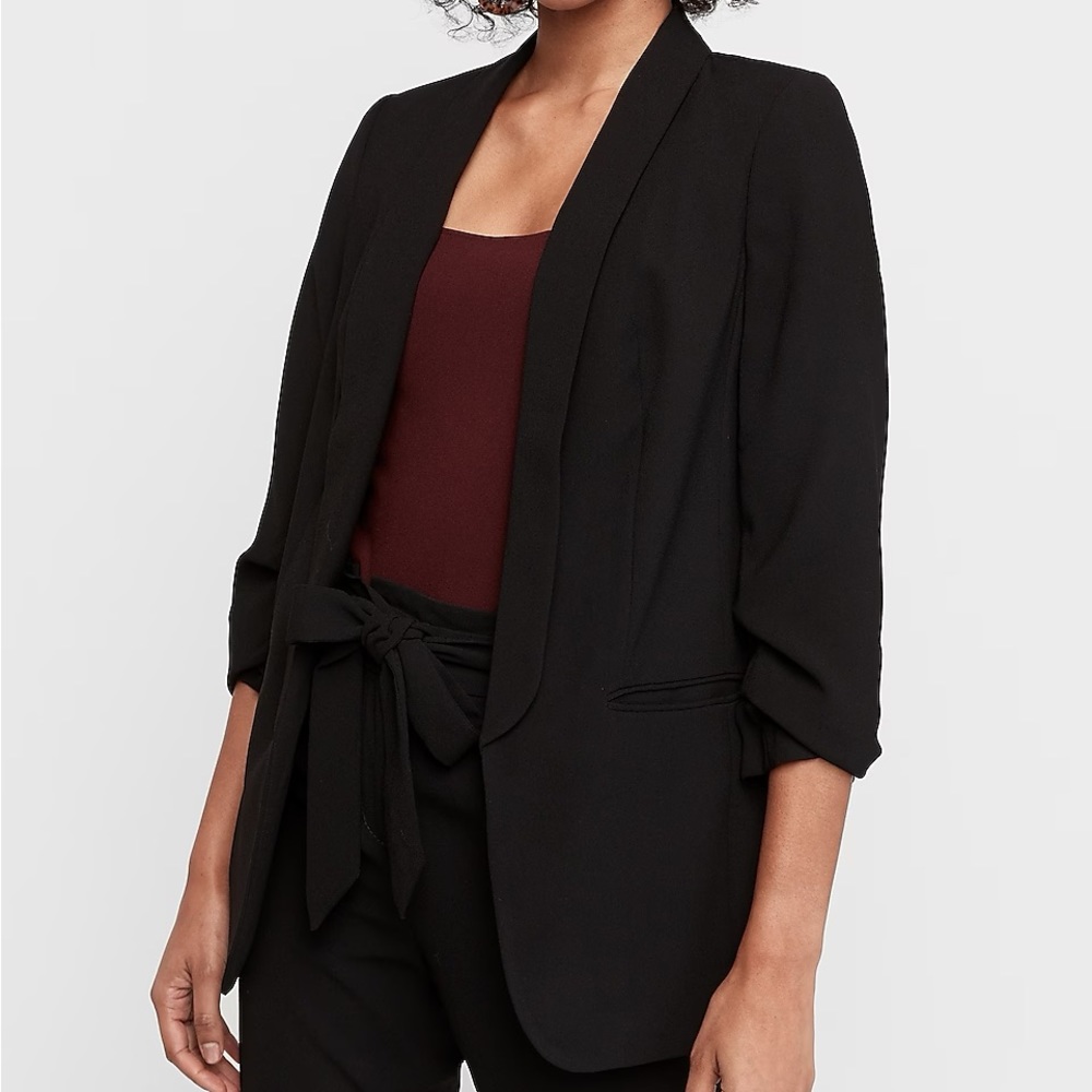 Express Ruched Sleeve Boyfriend Blazer